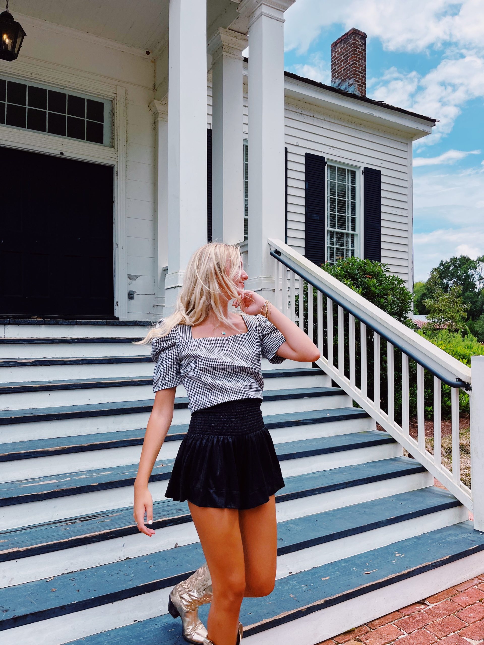 Houndstooth Top - Black/White